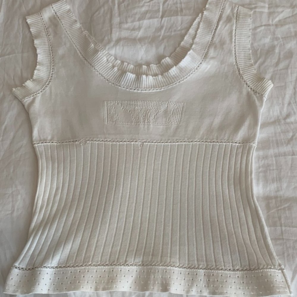 CHANEL CC Cat White Cotton Sleeveless Top, French 38, American Size 8, HTF, Luxe - Picture 8 of 8